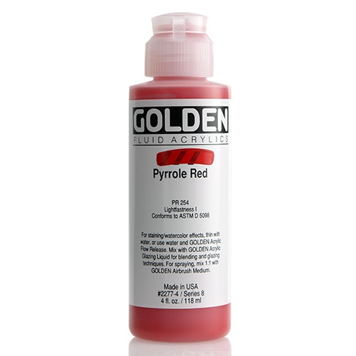 Golden, Fluid Acrylic, Paint, 4oz, Pyrole Red